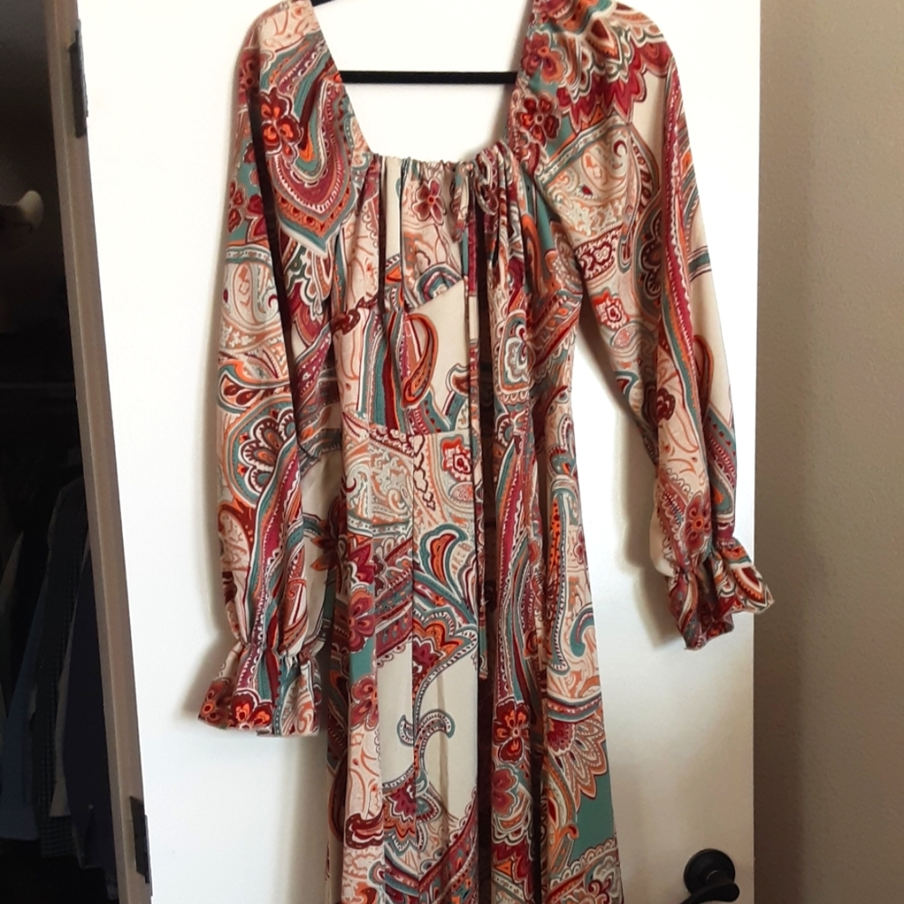 Paisley Copper Green and Bronze Maxi Dress